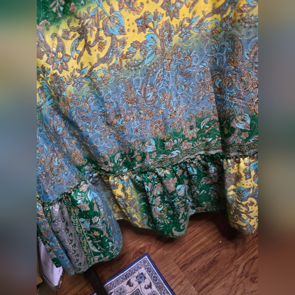 Bohemian Green Floral Maxi Dress with Lace Trim - Picture 8 of 11